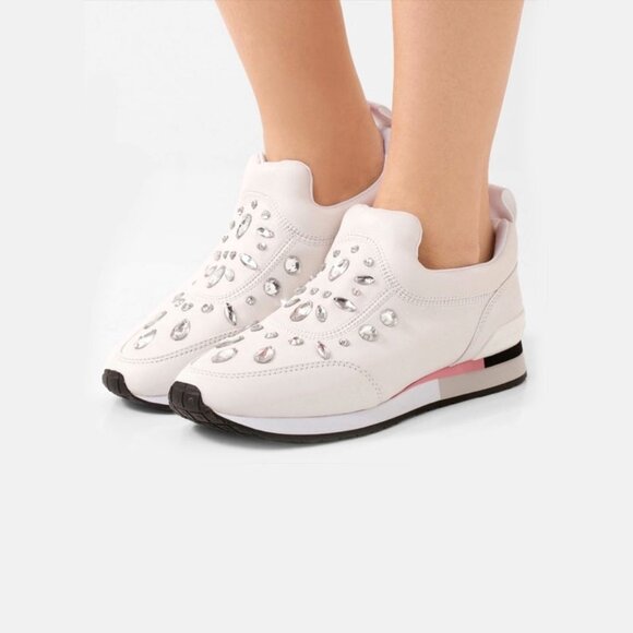 Tory Burch Embellished Sneakers White Leather Laney Slip On Sneakers Size 8 - Picture 11 of 11